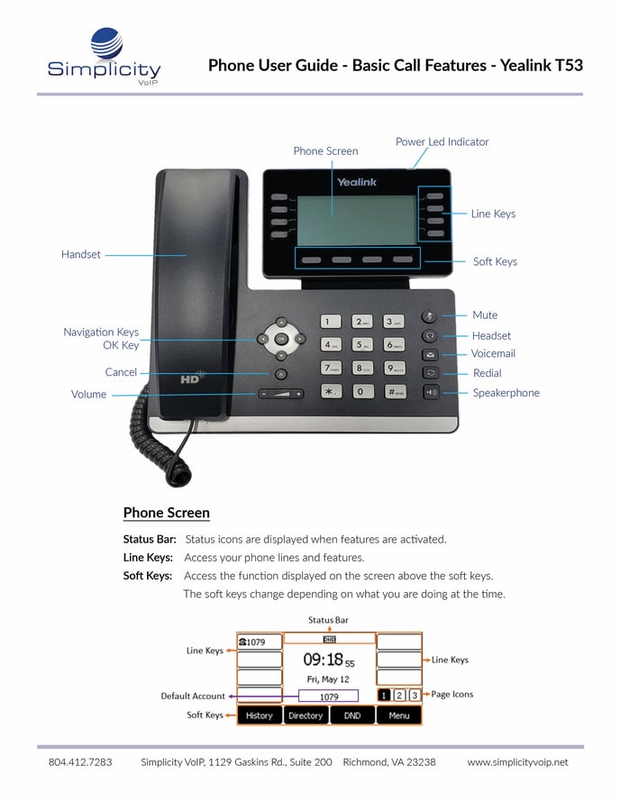 Yealink Phone, T53 Quick User Guide & Call Features